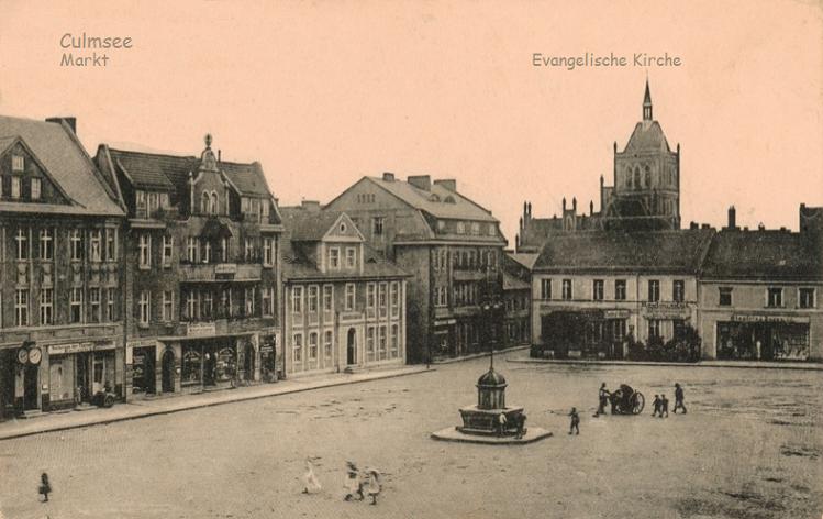 Culmsee - Markt und Evangelische Kirche, marketplace with view towards Protestant church